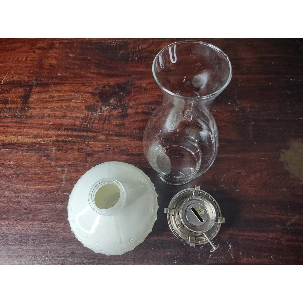 Vintage Hobnail Milk Glass Oil Lamp w/ Clear Chimney 12